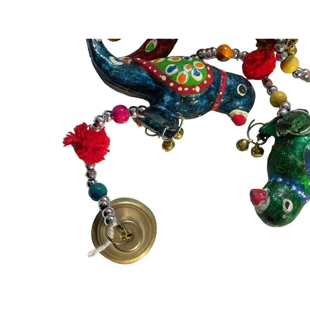 VTG Enameled Birds With Bells Beaded Christmas Garland 2‎ Strands MCM Colorful